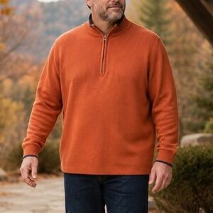 Saddlebreed Mens XXL Burnt Orange 100% Cotton Quarter Zip Mock Neck Sweater